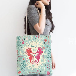 Coastal Shoulder Bag|Starfish Fabric Handbag|Seashell Seahorse and Oyster Handbag|Marine Beach Tote Bag|Digital Print Summer Messenger Bag