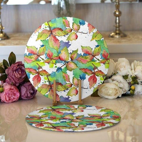 Floral Placemat|Set of 2 Flower Supla Table Mat|Flower Painting Round American Service Dining Underplate|Farmhouse Style Floral Coasters