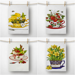 Fruit Tea Kitchen Towel|Lemon Tea Dish Towel|Strawberry Tea Hand Towel|Decorative Tea Towel|Apple Tea Hand Towel|Summer Trend Hand Towel