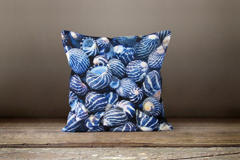 Beach House Pillow Case|Blue White Seashell Throw Pillow|Nautical Home Decor|Navy Marine Pillow Cover|Blue Cushion Cover|Coastal Pillow Top