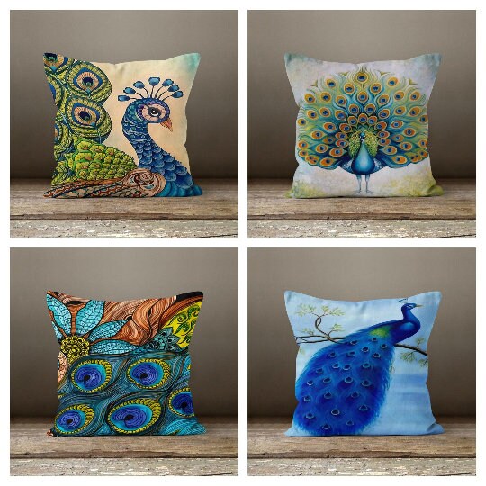 Peacock and Feather Throw Pillow Top