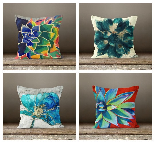 succulent case Colorful Succulent Flower Pillow Cover – Akasia
