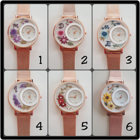 Personalized Wrist Watch|Floral Embroidery Watch|Vintage Watch|Unique Gift Watch for Women|Hand Stitched Gift for Mom|Baby Shower Gift