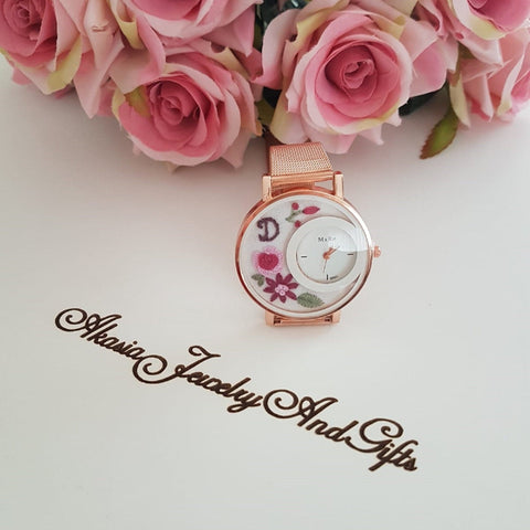 Personalized Wrist Watch|Floral Embroidery Watch|Vintage Watch|Unique Gift Watch for Women|Hand Stitched Gift for Mom|Baby Shower Gift