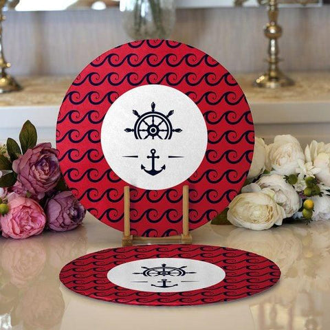 Nautical Placemat|Set of 2 Nautical Supla Table Mat|Navy Anchor Round American Service Dining Underplate|Navy Wheel Beach House Coasters