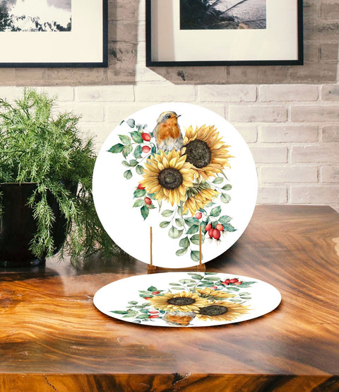 Sunflower Placemat & Table Runner|Floral Table Top|Set of 2 Sunflower Supla Table Mat|Round American Service Dining Underplate and Coasters