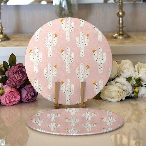 Cactus Placemat|Set of 2 Cactus Supla Table Mat|Succulent Round American Service Dining Underplate|Cactus on Pink Background Coaster Set