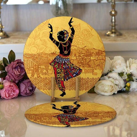 African Girl Placemat|Set of 2 Ethnic Supla Table Mat|Black Girl Round American Service Dining Underplate|Farmhouse Black-Brown Coasters