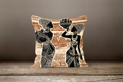 African Women Pillow Cover|Rustic Cushion Case|Decorative Cushion Cover|Ethnic Home Decor|Authentic Home Decor|Digital Print Cushion Cover