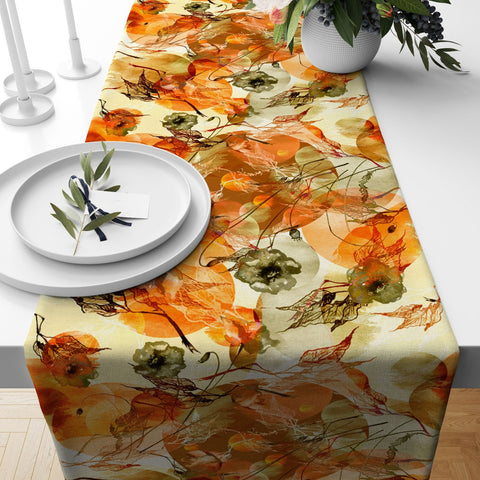 Fall Trend Table Runner|Dry Flowers and Leaves Table Runner|Autumn Home Decor|Farmhouse Style Table Top|Housewarming Fall Themed Tablecloth