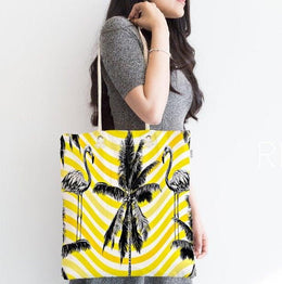 Flamingo Shoulder Bag|Gray Flamingo Fabric Handbag|Palm Tree Pineapple Flamingo Handbag|Beach Tote Bag|Boho Style Women&#39;s Purse|Shopping Bag
