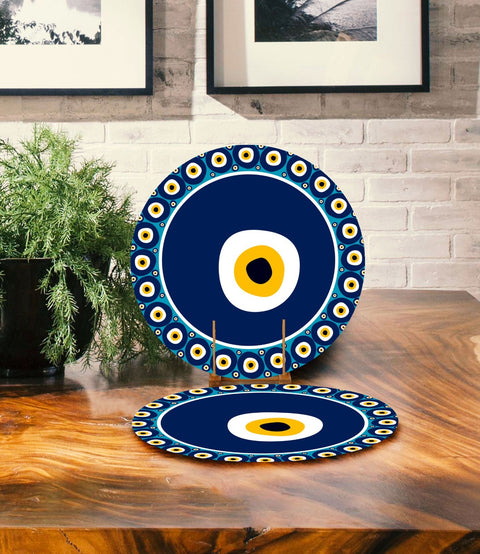 Evil Eye Placemat & Table Runner|Set of 2 Symmetrical All Seeing Eye Supla Table Mat|Round American Service Dining Underplate and Coasters