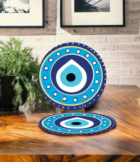 Evil Eye Placemat & Table Runner|Set of 2 Symmetrical All Seeing Eye Supla Table Mat|Round American Service Dining Underplate and Coasters