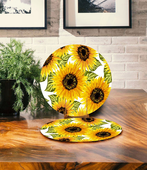 Sunflower Placemat & Table Runner|Floral Table Top|Set of 2 Sunflower Supla Table Mat|Round American Service Dining Underplate and Coasters