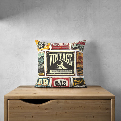 Car Service Pillow Covers|Automotive Cushion Case|Antique Car Throw Pillow|Decorative Home and Garage Furniture|Vintage Car Pillow Case