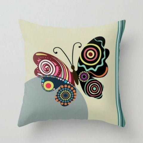 Butterfly Pillow Case|Blue and Floral Butterfly Pillow Cover|Decorative Cushion Case|Housewarming Boho Pillow|Colorful Butterfly Pillow Case