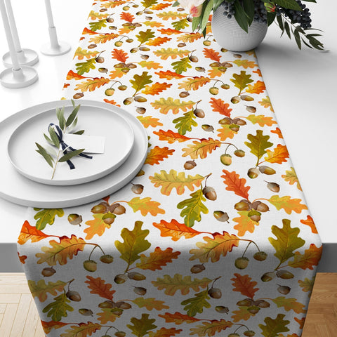Fall Trend Table Runner|Dry Flowers and Leaves Table Runner|Autumn Home Decor|Farmhouse Style Table Top|Housewarming Fall Themed Tablecloth