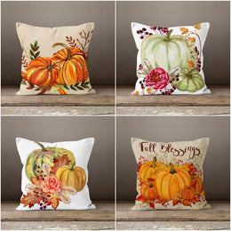 Fall Trend Pillow Cover|Orange Green Pumpkin Throw Pillow Top|Autumn Cushion Case|Fall Blessings Cushion Cover|Farmhouse Style Pillow Top