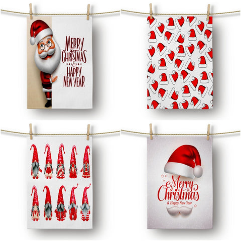 Christmas Kitchen Towel|Santa Clause and Dwarf Santa Dish Towel|Happy New Year Towel|Decorative Hand Towel|Merry Xmas Tea Towel|Xmas Towel