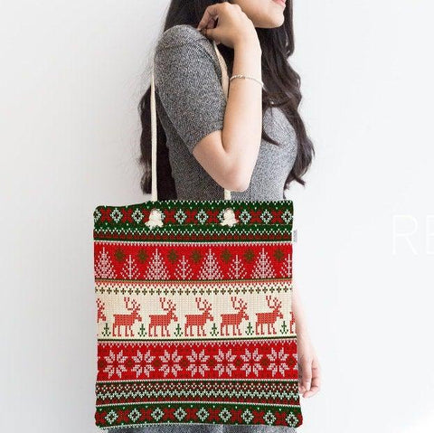 Christmas Shoulder Bag|Christmas Design Fabric Bag|Xmas Deer Tote Bag|Xmas Tree Beach Bag|Winter Trend Weekender Bag|Gift Large Bag for Her