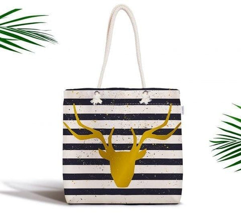 Christmas Shoulder Bag|Christmas Design Fabric Bag|Xmas Deer Tote Bag|Black White Beach Bag|Winter Trend Weekender Bag|Gift Bag for Her