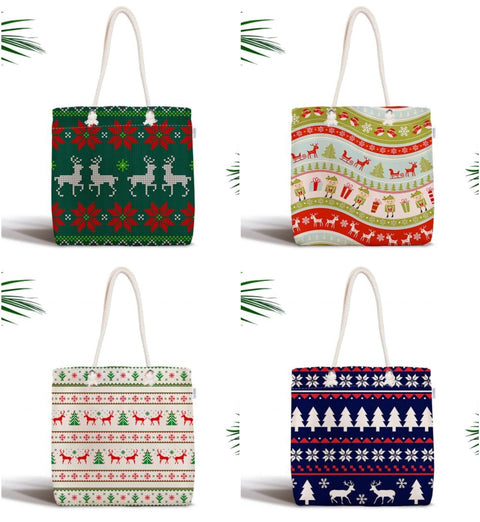 Christmas Shoulder Bag|Christmas Design Fabric Bag|Xmas Deer Tote Bag|Xmas Tree Beach Bag|Winter Trend Weekender Bag|Gift Large Bag for Her