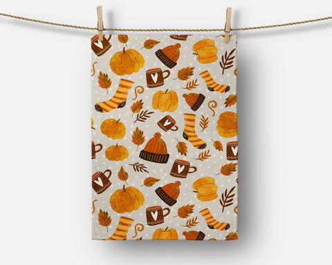 Fall Trend Kitchen Towel|Autumn Mushrooms Dish Towel|Autumn Print Hand Towel|Decorative Hand Towel|Pumpkin Tea Towel|Autumn Trend Hand Towel