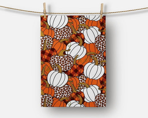 Fall Trend Kitchen Towel|Orange Pumpkin Dish Towel|Pumpkin Print Hand Towel|Decorative Towel|White Pumpkin Tea Towel|Autumn Trend Hand Towel