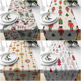 Christmas Table Runners|Winter Trend Table Runner|Xmas Tree Home Decor|Xmas Holly Jolly Table Decor|Green Winter Leaves Print Tablecloth