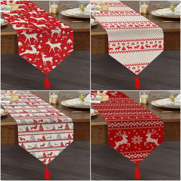 Christmas Table Runner|High Quality Triangle Chenille Table Runner|Red White Christmas Decor|Xmas Deer Table Runner|Winter Trend Table Top