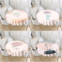 Onedraw Tablecloth|Abstract Flower Print Round Table Linen|Farmhouse Kitchen Decor|Decorative Abstract Table Top|Daisy and Rose Tablecloth