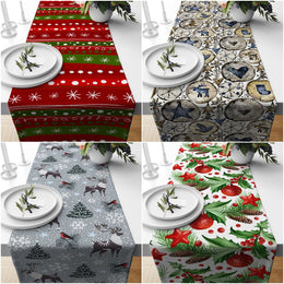 Christmas Table Runner|Winter Trend Table Top|Xmas Deer and Tree Table Decor|Xmas Design Table Runner|Christmas Home Decor|Winter Table Top