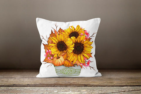 Sunflower Pillow Case|Floral Yellow and Gary Pillow Cover|Sunflower and Pumpkin Cushion Case|Decorative Throw Pillow|Summer Trend Home Decor