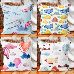 Kids Pillow Cover|Decorative Aviation Pillow Cover|Kids Room Cushion Case|Boho Bedding Decor|Housewarming Cushion|Colorful Throw Pillow Top