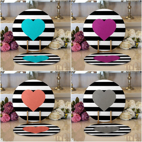 Striped Heart Placemat|Set of 2 Heart Supla Table Mat|Valentine&