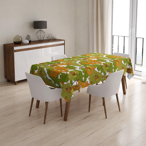Fall Trend Tablecloth|Green Orange and Brown Leaves Tabletop|Leaves and Acorn Print Table Cover|Housewarming Farmhouse Style Table Cover