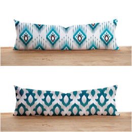 Long Lumbar Pillow Case|IKAT Design Bolster Pillow Cover|Southwestern Farmhouse Oversized Lumbar Pillow|Authentic Geometric Print Long Decor