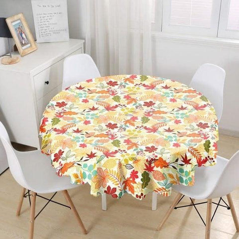 Fall Trend Tablecloth|Dry Leaves Print Round Table Linen|Housewarming Autumn Kitchen Decor|Cute Squirrel Tablecloth|Circle Fall Tablecloth