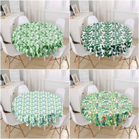 Cactus Tablecloth|Round Green Succulent Table Linen|Farmhouse Kitchen Decor|Decorative Green Cactus Table Top|Circle Green White Tablecloth