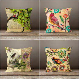 Floral Bird Pillow Case|Bird and Flower Print Pillow|Decorative Floral Cushion Cover|Housewarming Boho Pillow|Farmhouse Porch Cushion Case
