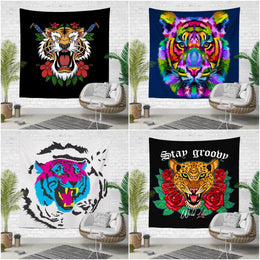 Tiger Wall Tapestry|Animal Print Wall Hanging Art Decor|Housewarming Square Fabric Wall Decor|Decorative Colorful Tiger Print Wall Tapestry
