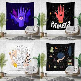 Palmstry Wall Tapestry|Astrology Wall Hanging Art Decor|Astrological Symbols Fabric Wall Art|Mystic Astrological Hand Print Wall Tapestry