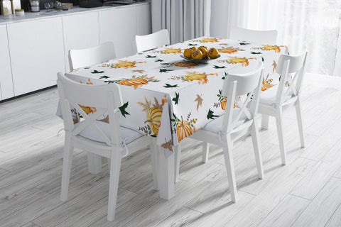 Thanksgiving Tablecloth|Brown Orange and Gray Pumpkin Tabletop|Thanksgiving Quote Print Table Cover|Housewarming Farmhouse Style Table Cover