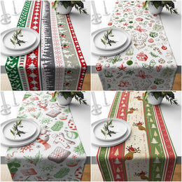 Christmas Table Runners|Winter Trend Table Runner|Xmas Deer, Tree and Bird Print Home Decor|Merry Christmas Table Decor|Snowman Tabletop
