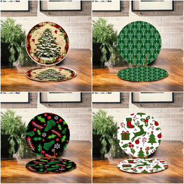 Set of 2 Christmas Placemat|Xmas Tree and Deer Table Decor|Winter Supla Table Mat|Pine Tree and Red Berries Round Dining Underplate, Coaster