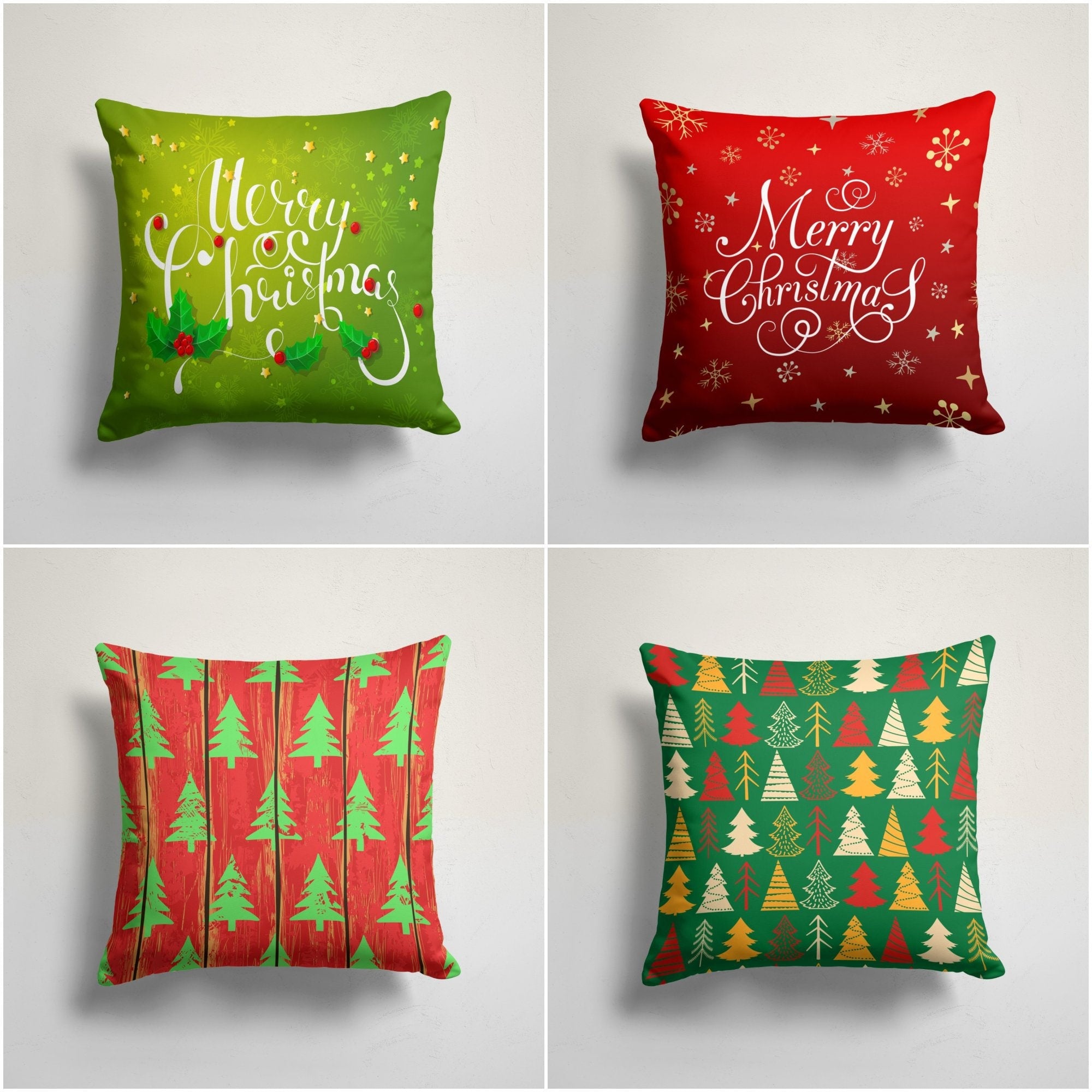Red and Green Christmas Pillow Case with Pine Tree Akasia