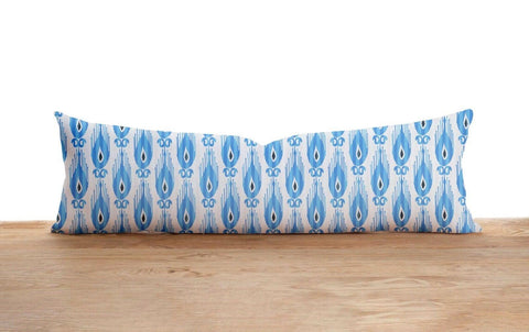 Long Lumbar Pillow Case|IKAT Design Bolster Pillow Cover|Southwestern Farmhouse Oversized Lumbar Pillow|Authentic Geometric Long Cushions