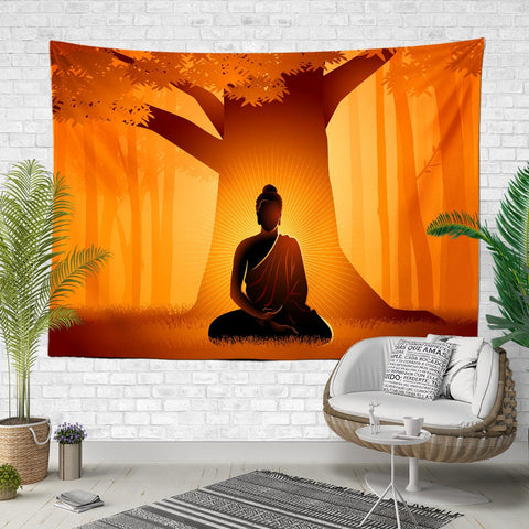 Meditation Wall Tapestry|Spiritual Man on the Mountain Wall Hanging Art Decor|Buddha Print Wall Art|Converging Stairs and Atomic Power Decor