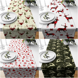 Winter Trend Table Runner|Christmas Table Decor|Snowflake and Deer Table Centerpiece|Christmas Home Decor|Pine Tree and Buckhorn Tablecloth