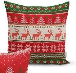 Set of 4 Christmas Pillow Covers and 1 Table Runner|Red Green White Snowflake, Xmas Deer and Xmas Tree Home Decor|Merry Xmas Runner and Case